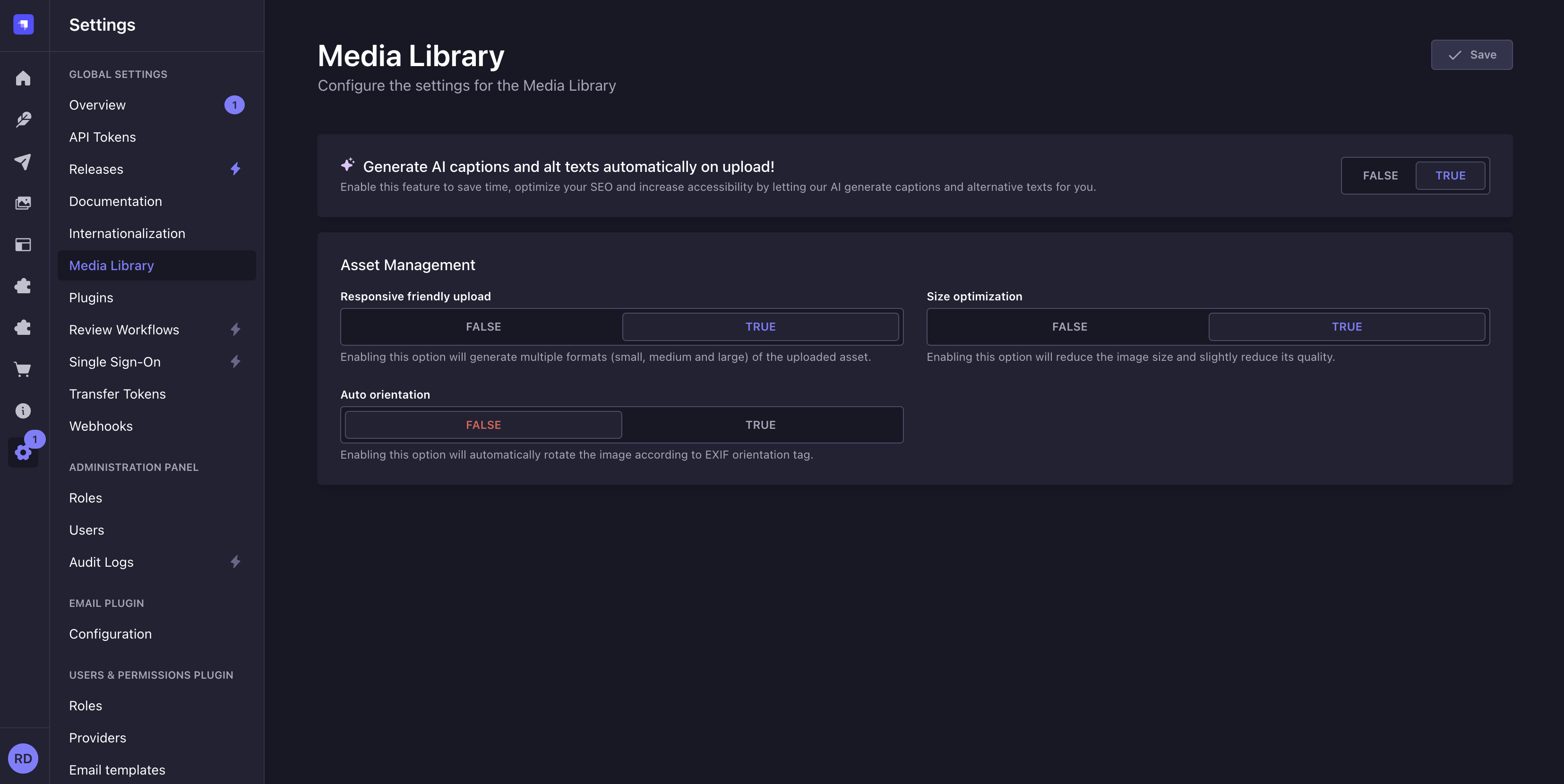 Media Library settings